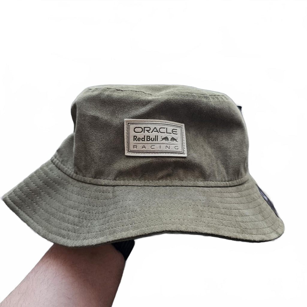 New Era Red Bull Racing F1 Suede Tapered Bucket Hat – Olive Green – Large – Nwt