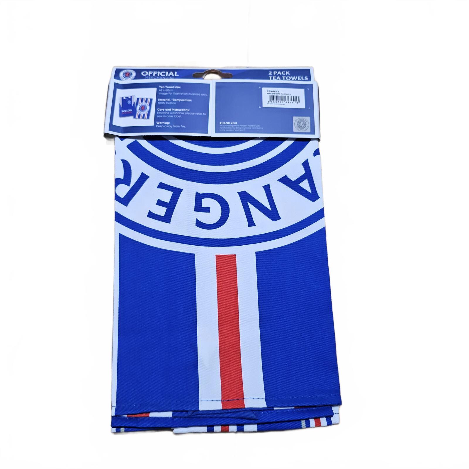 Rangers FC Tea Towels 2 Pack Crest Kitchen Towels Cotton New