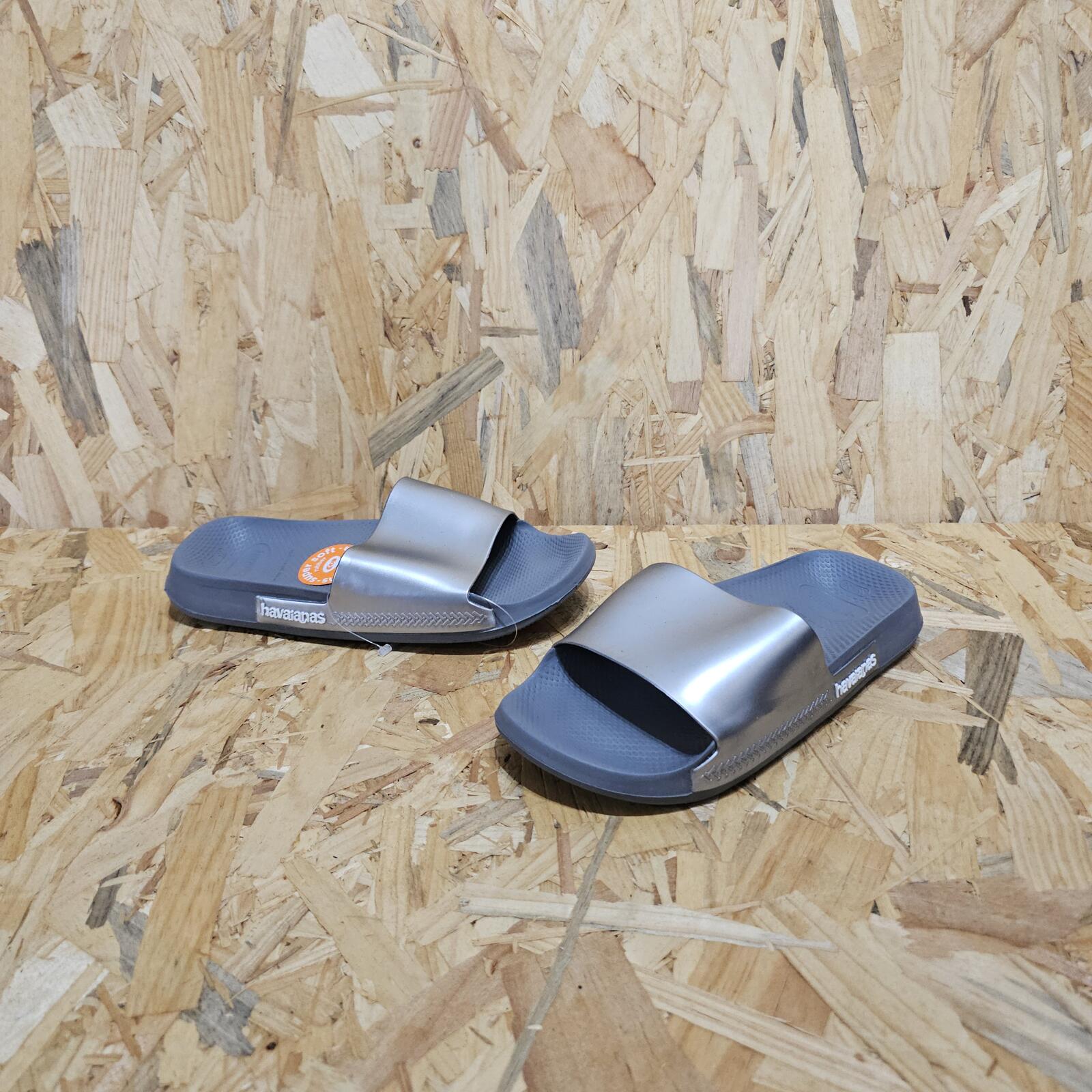 HAVAIANAS Classic Metallic Rubber Sliders Grey Womens UK 4 EU 37 *SB6