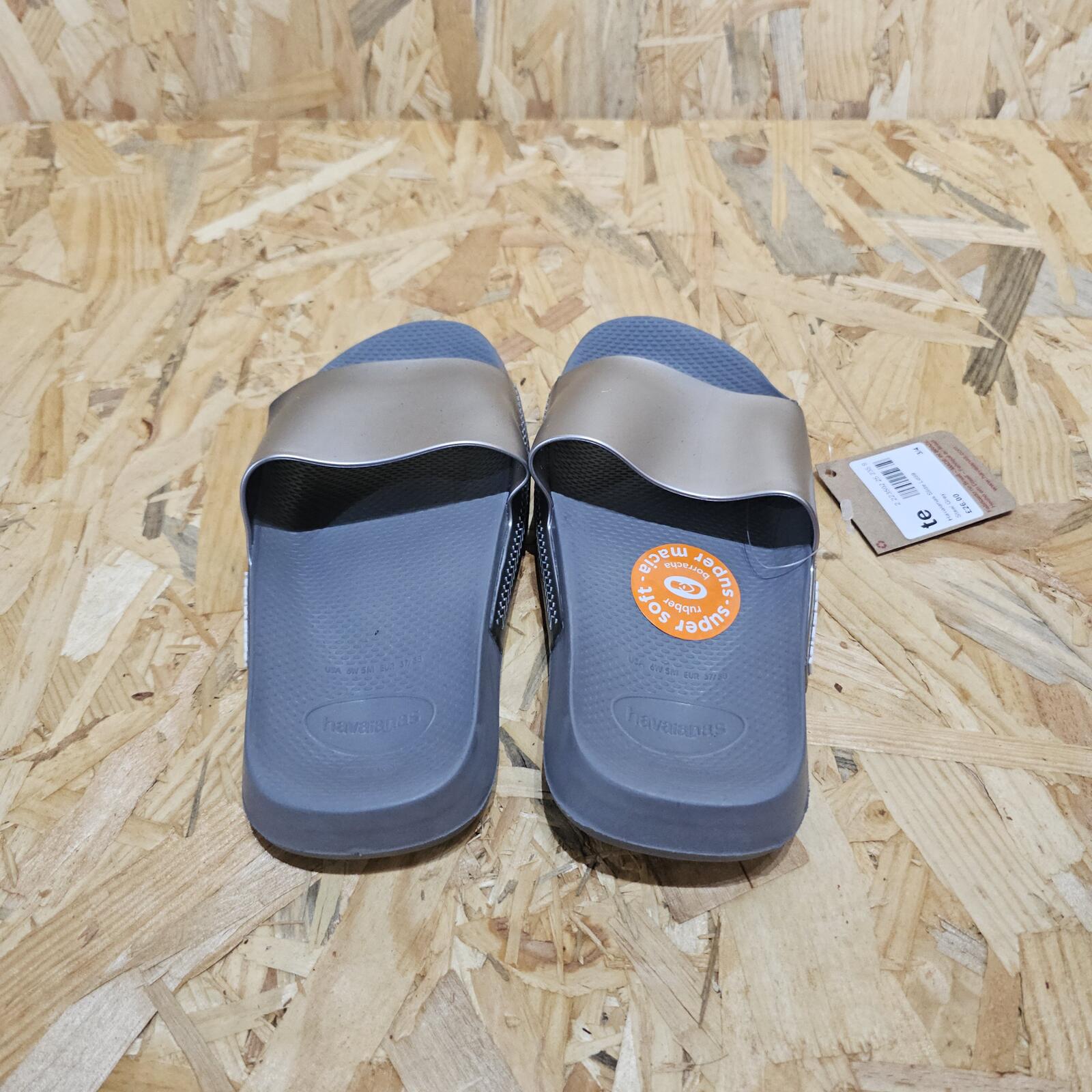 HAVAIANAS Classic Metallic Rubber Sliders Grey Womens UK 4 EU 37 *SB6