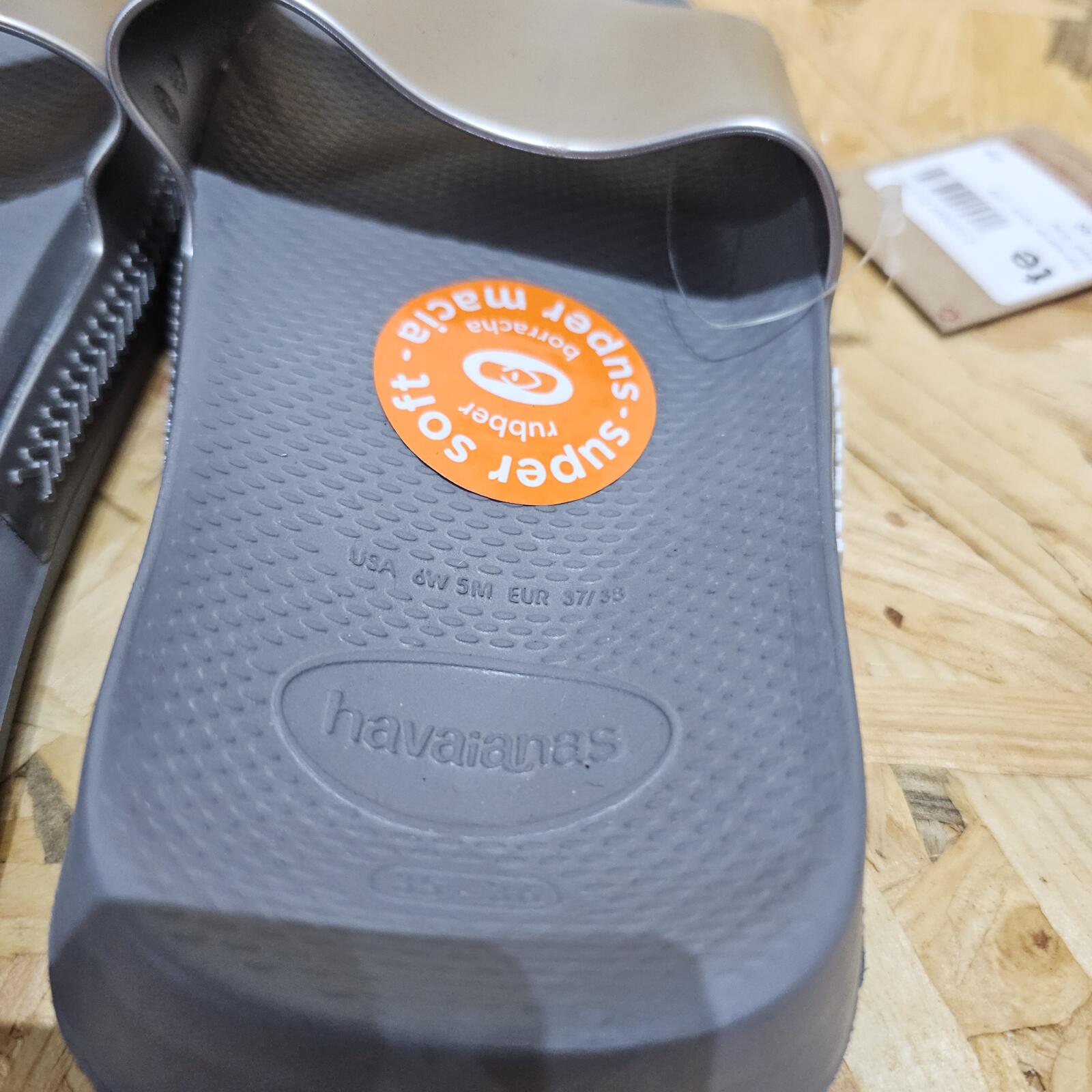 HAVAIANAS Classic Metallic Rubber Sliders Grey Womens UK 4 EU 37 *SB6