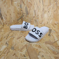 BOSS Aryeh Mens Comfy Slider Sandals with Logo White Size UK 7 EU 41 *SB6