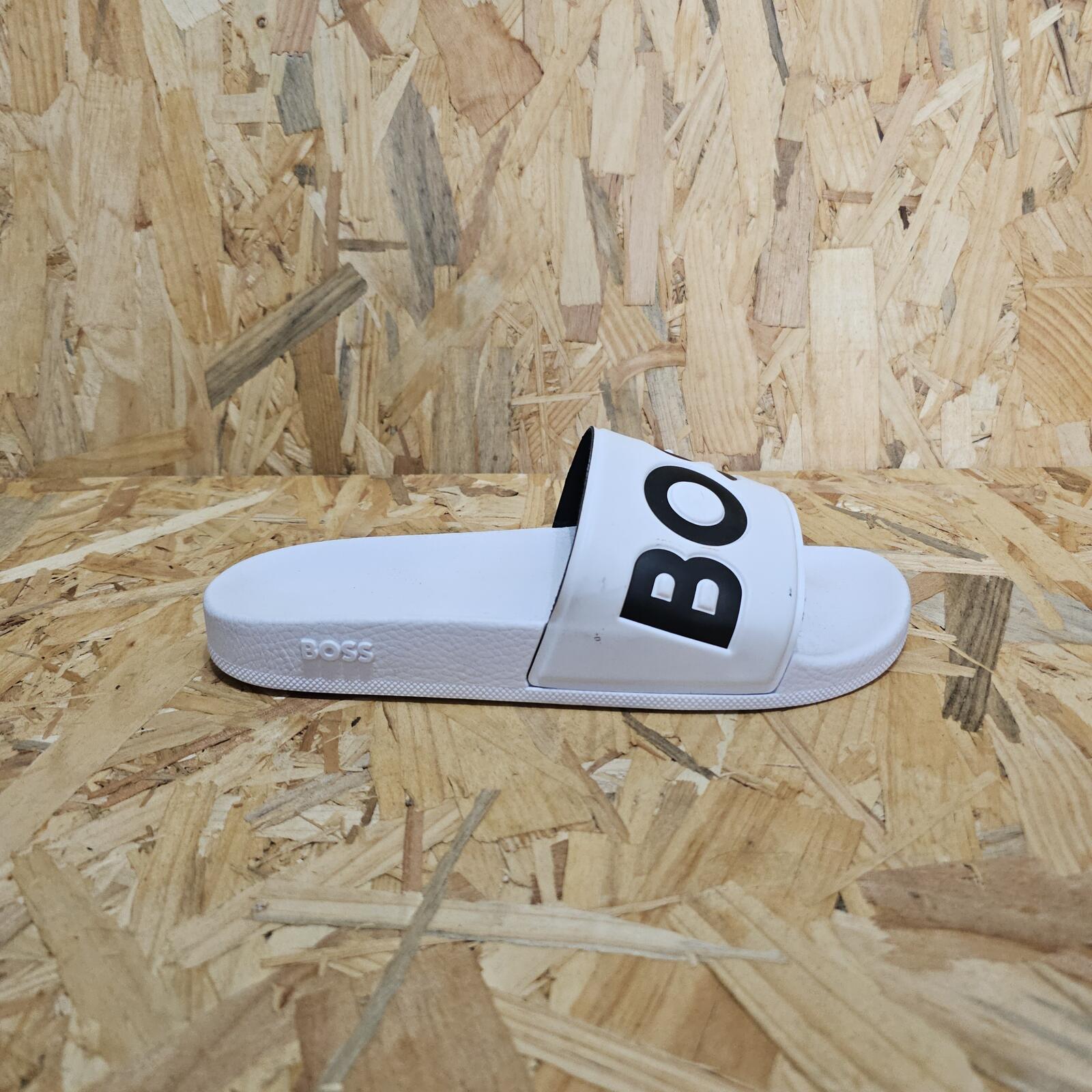 BOSS Aryeh Mens Comfy Slider Sandals with Logo White Size UK 7 EU 41 *SB6