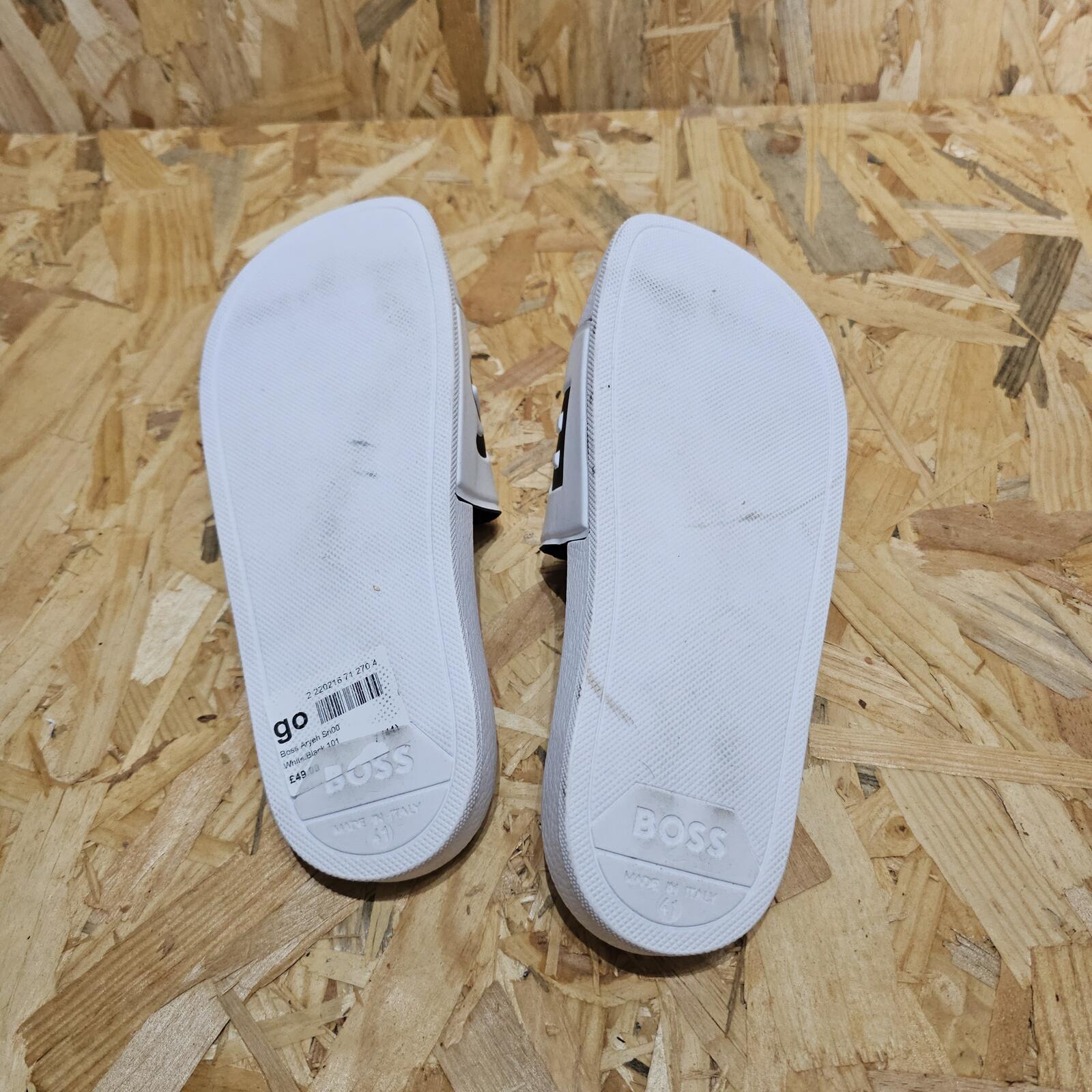 BOSS Aryeh Mens Comfy Slider Sandals with Logo White Size UK 7 EU 41 *SB6