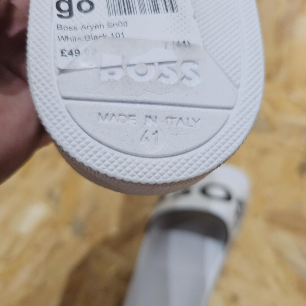 BOSS Aryeh Mens Comfy Slider Sandals with Logo White Size UK 7 EU 41 *SB6