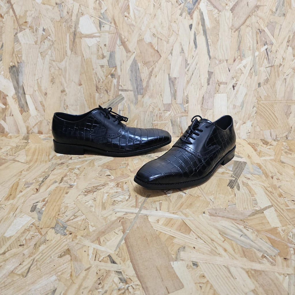 Giorgio Leather Croc Men Oxford Dress Brogue Shoes Black Size UK 6 EU 39 *SB7
