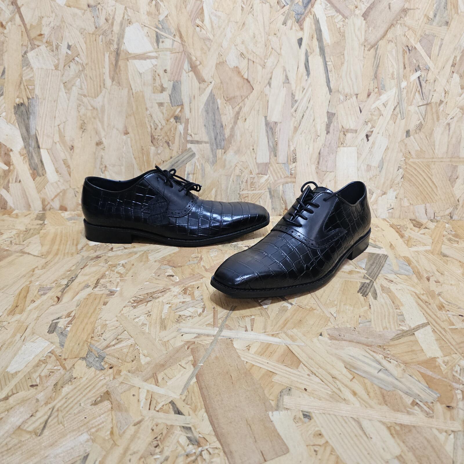 Giorgio Leather Croc Men Oxford Dress Brogue Shoes Black Size UK 6 EU 39 *SB7