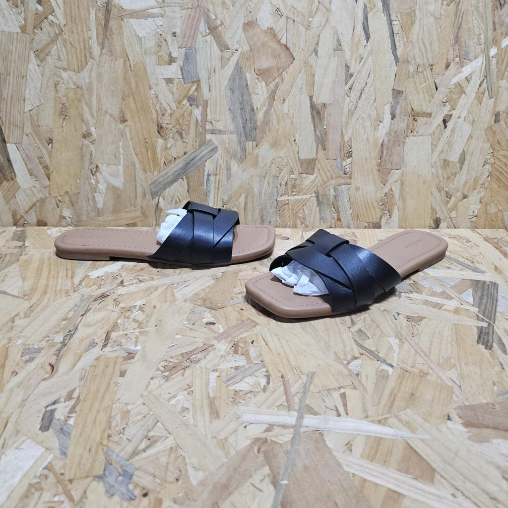 boohoo Woven Basic Mule Sandals Black Size UK 7 EU 40 *FF1