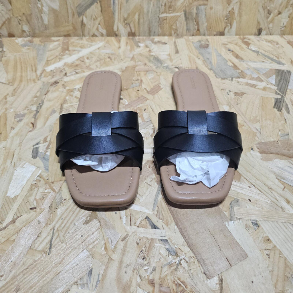 boohoo Woven Basic Mule Sandals Black Size UK 7 EU 40 *FF1