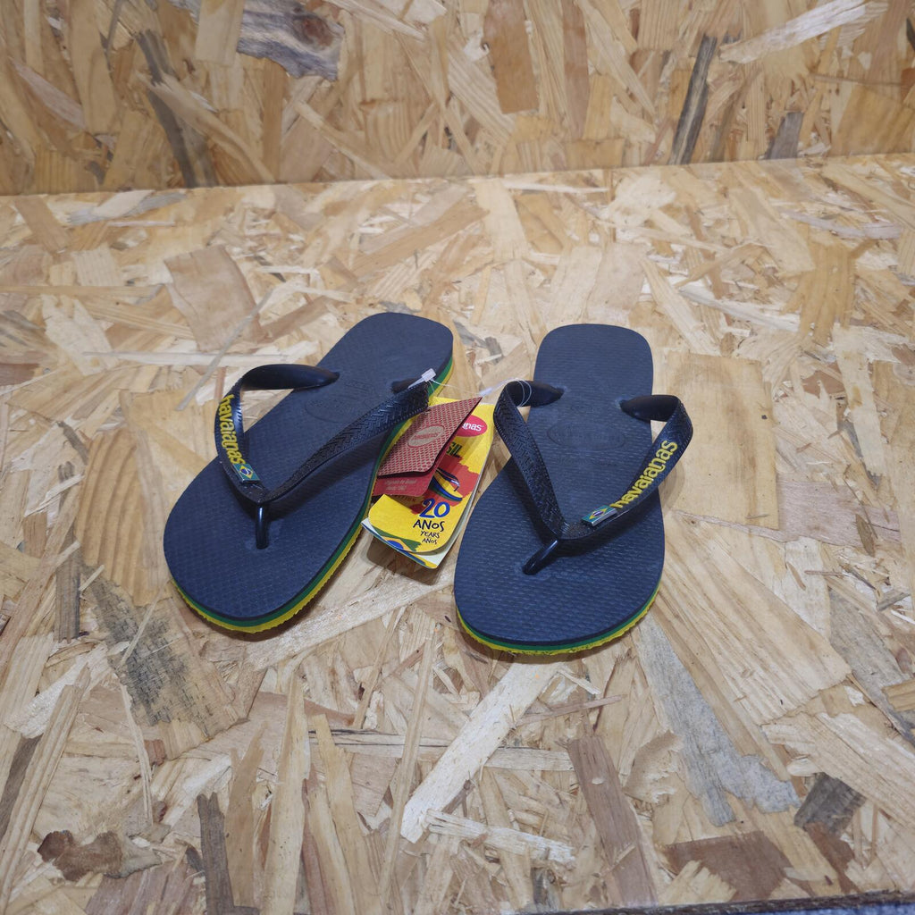 Havaianas Brasil Logo Flip Flops 20th Anniversary Black Womens Size UK 4.5/5