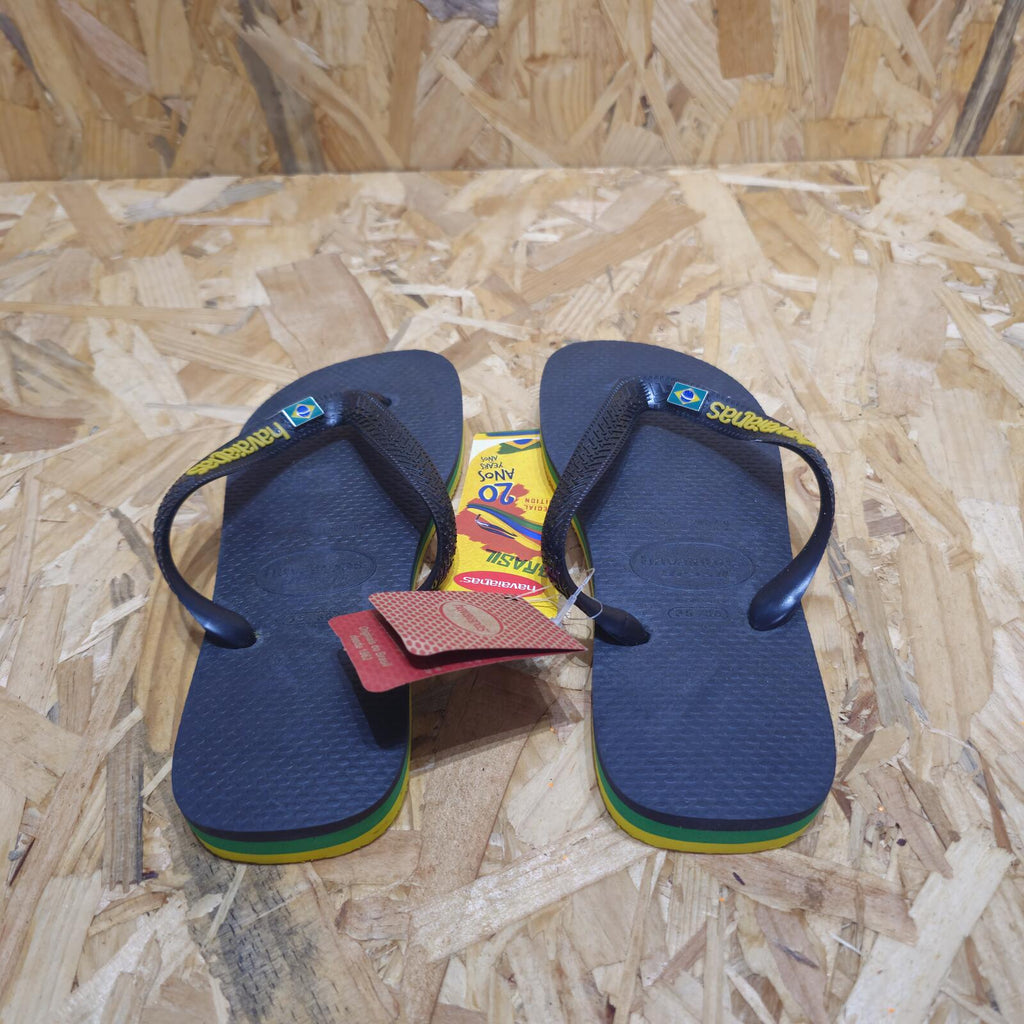 Havaianas Brasil Logo Flip Flops 20th Anniversary Black Womens Size UK 4.5/5