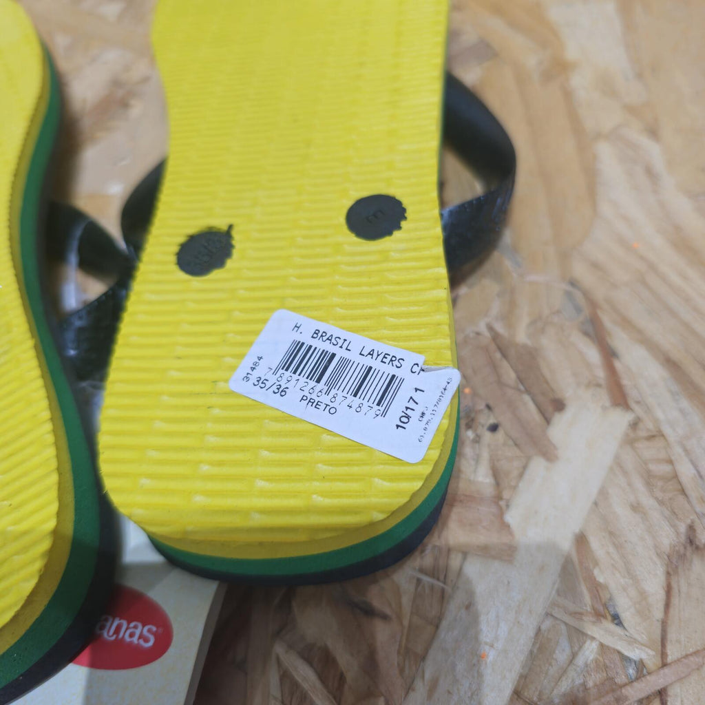 Havaianas Brasil Logo Flip Flops 20th Anniversary Black Womens Size UK 4.5/5