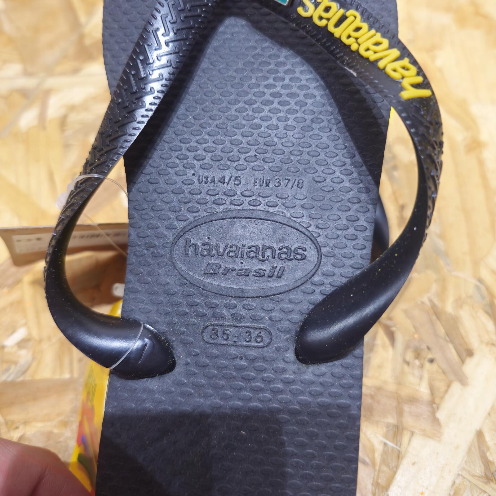 Havaianas Brasil Logo Flip Flops 20th Anniversary Black Womens Size UK 4.5/5