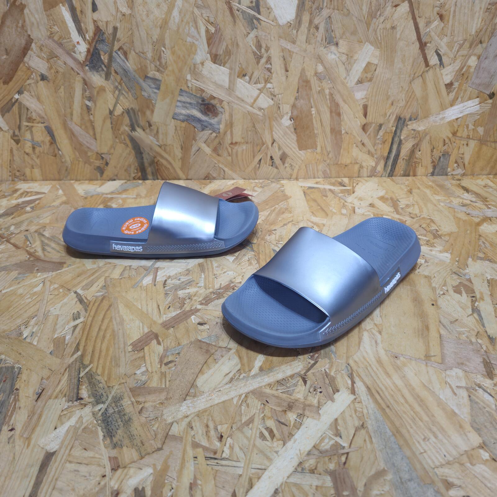 HAVAIANAS Classic Metallic Rubber Sliders Grey Womens Unisex UK 7 EU 41 *FF1