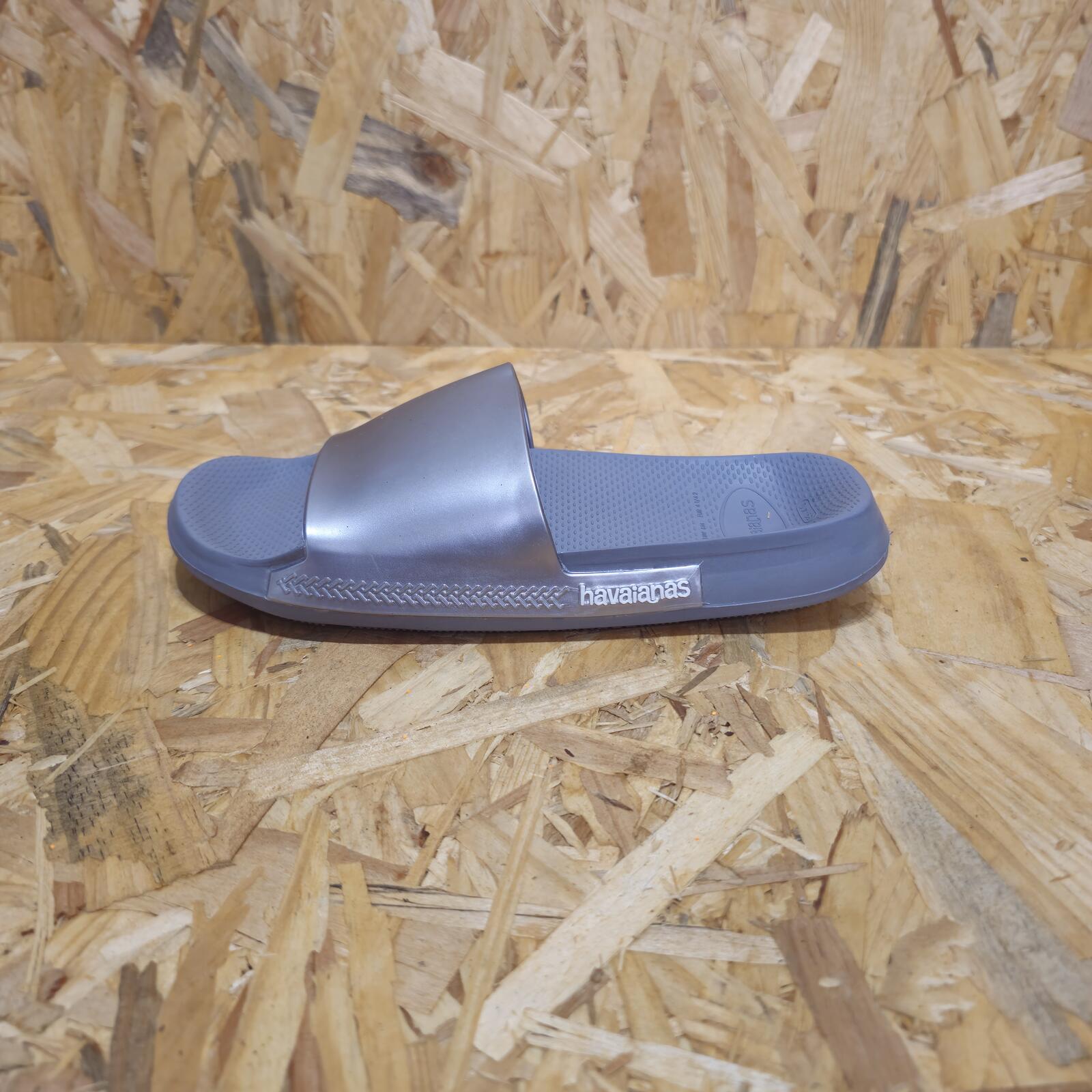 HAVAIANAS Classic Metallic Rubber Sliders Grey Womens Unisex UK 7 EU 41 *FF1