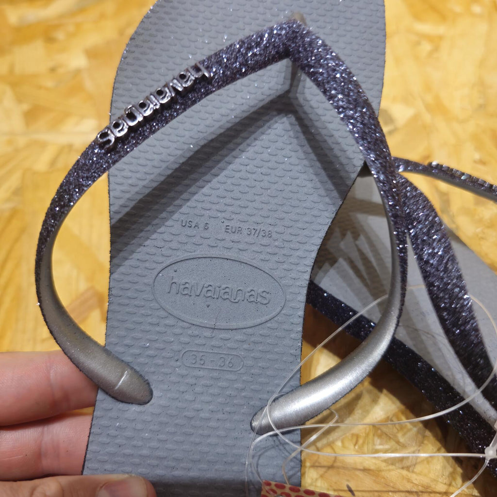 Havaianas Women's Slim Sparkle II Flip Flops Glitter Black Size UK 4 EU 37 *FF1