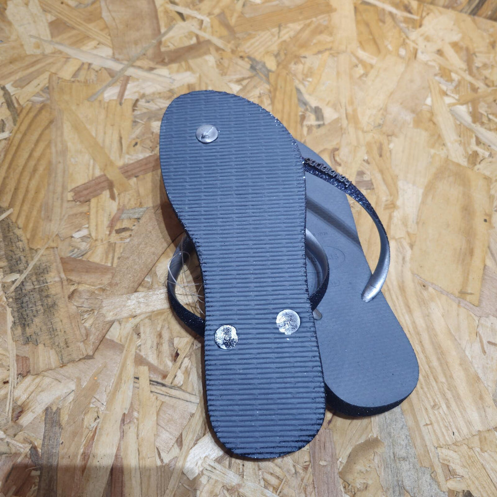 Havaianas Women's Slim Sparkle II Flip Flops Glitter Black Size UK 4 EU 37 *FF1