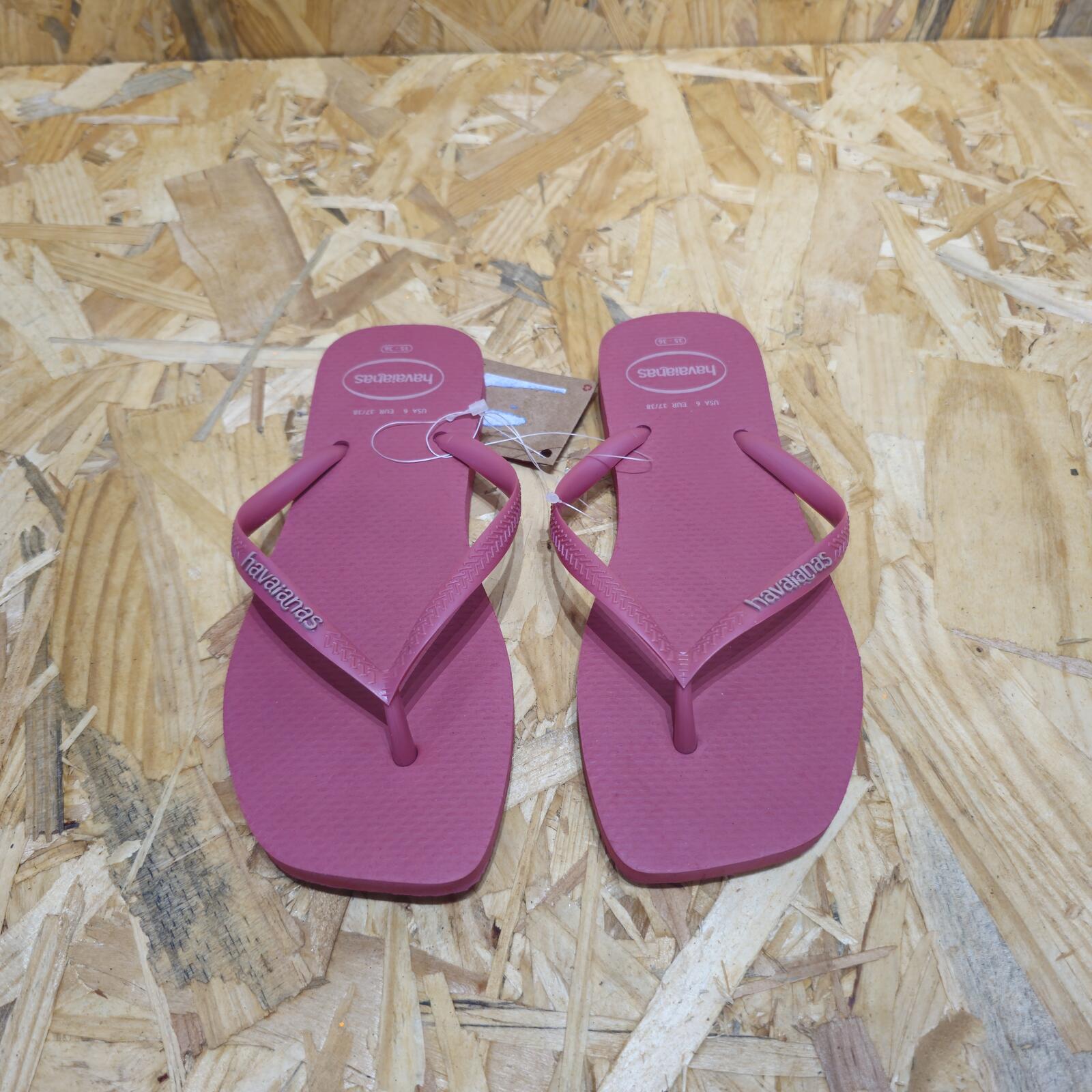 Havaianas Women's Slim Square Toe Logo Flip Flops Pink Size UK 4 EU 37 *FF1