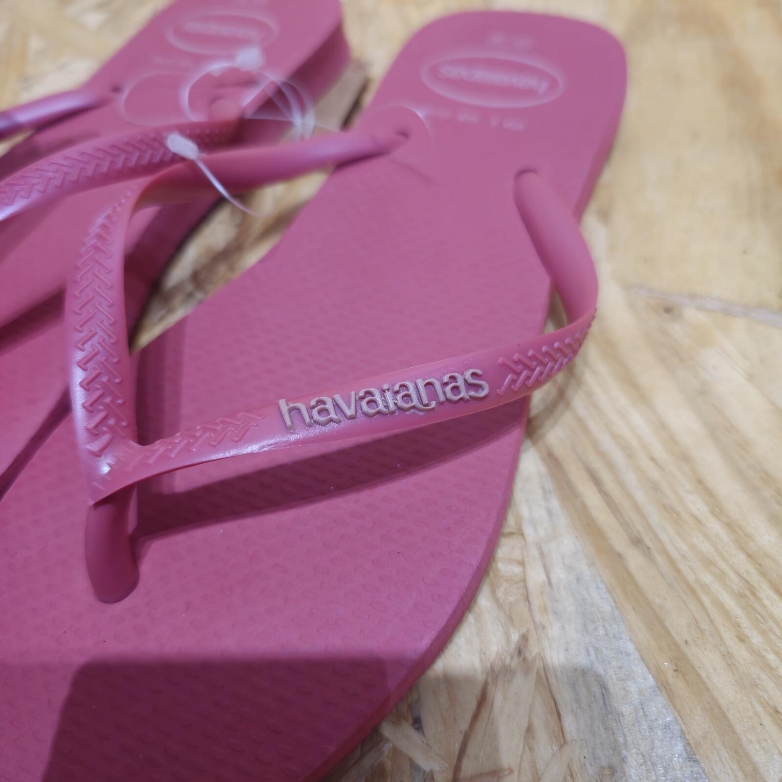 Havaianas Women's Slim Square Toe Logo Flip Flops Pink Size UK 4 EU 37 *FF1