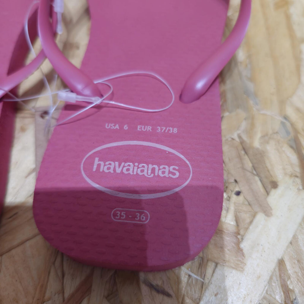 Havaianas Women's Slim Square Toe Logo Flip Flops Pink Size UK 4 EU 37 *FF1