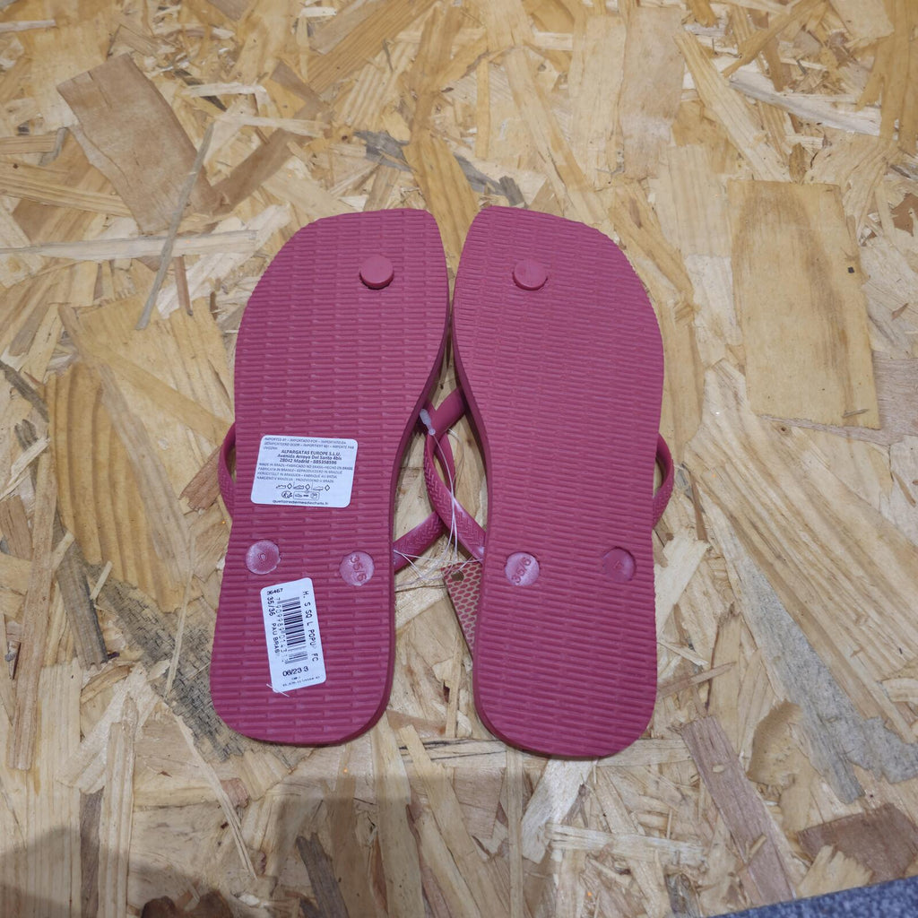 Havaianas Women's Slim Square Toe Logo Flip Flops Pink Size UK 4 EU 37 *FF1