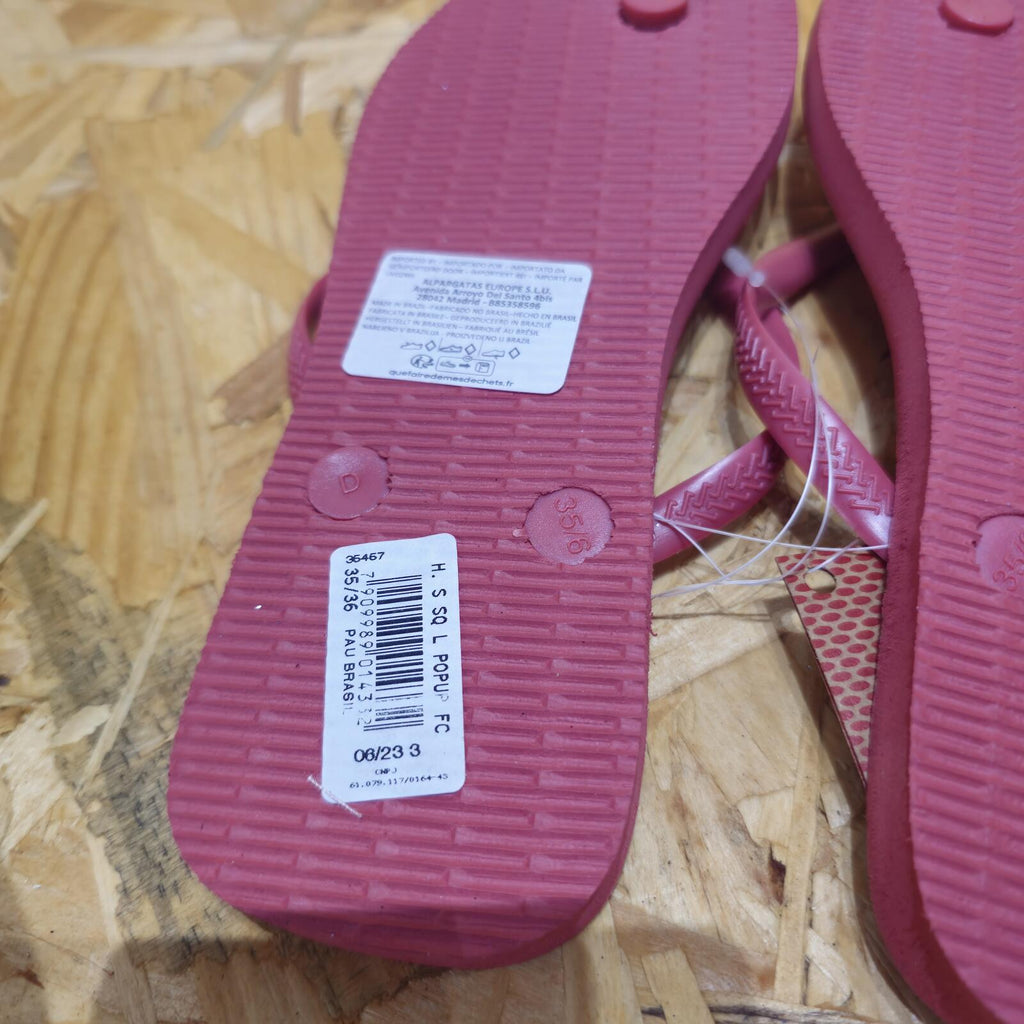 Havaianas Women's Slim Square Toe Logo Flip Flops Pink Size UK 4 EU 37 *FF1