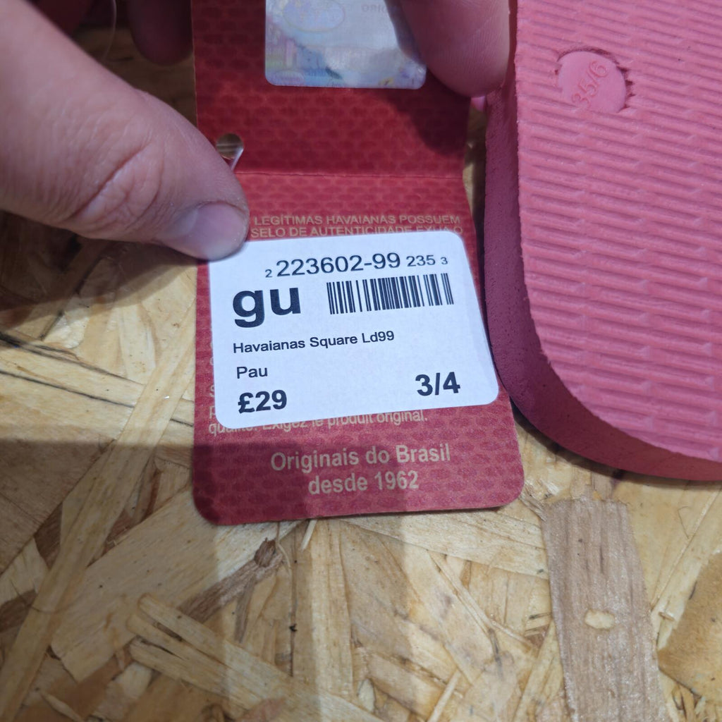 Havaianas Women's Slim Square Toe Logo Flip Flops Pink Size UK 4 EU 37 *FF1