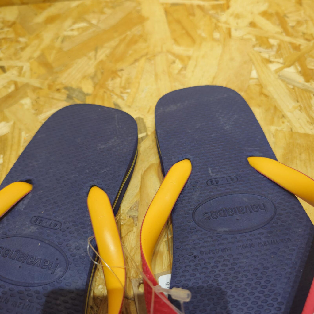 Havaianas Brasil Mix Unisex T-Bar Sandals Navy Red Size UK 9 EU 43 *FF1