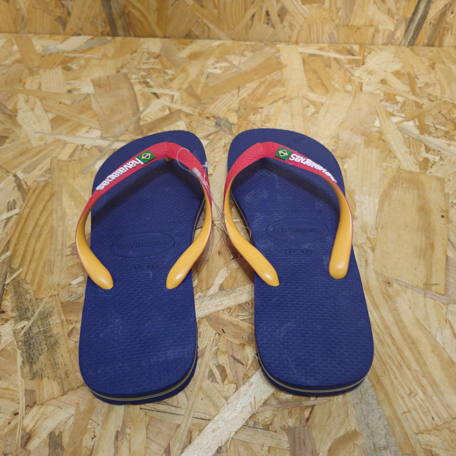 Havaianas Brasil Mix Unisex T-Bar Sandals Navy Red Size UK 9 EU 43 *FF1