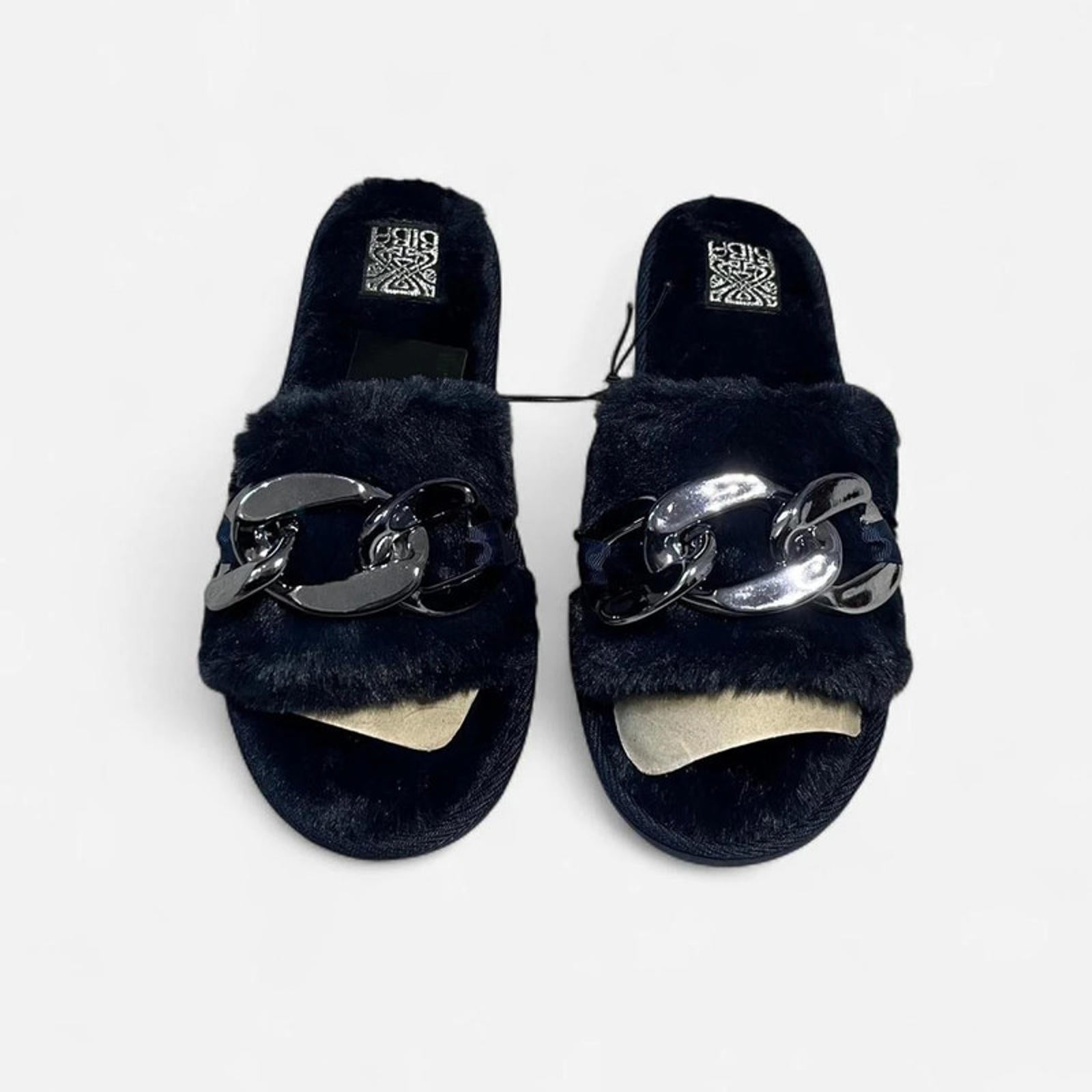Biba Fluffy Slider Slippers Women’s Navy Chain Size UK L 7-8 REF:SB5