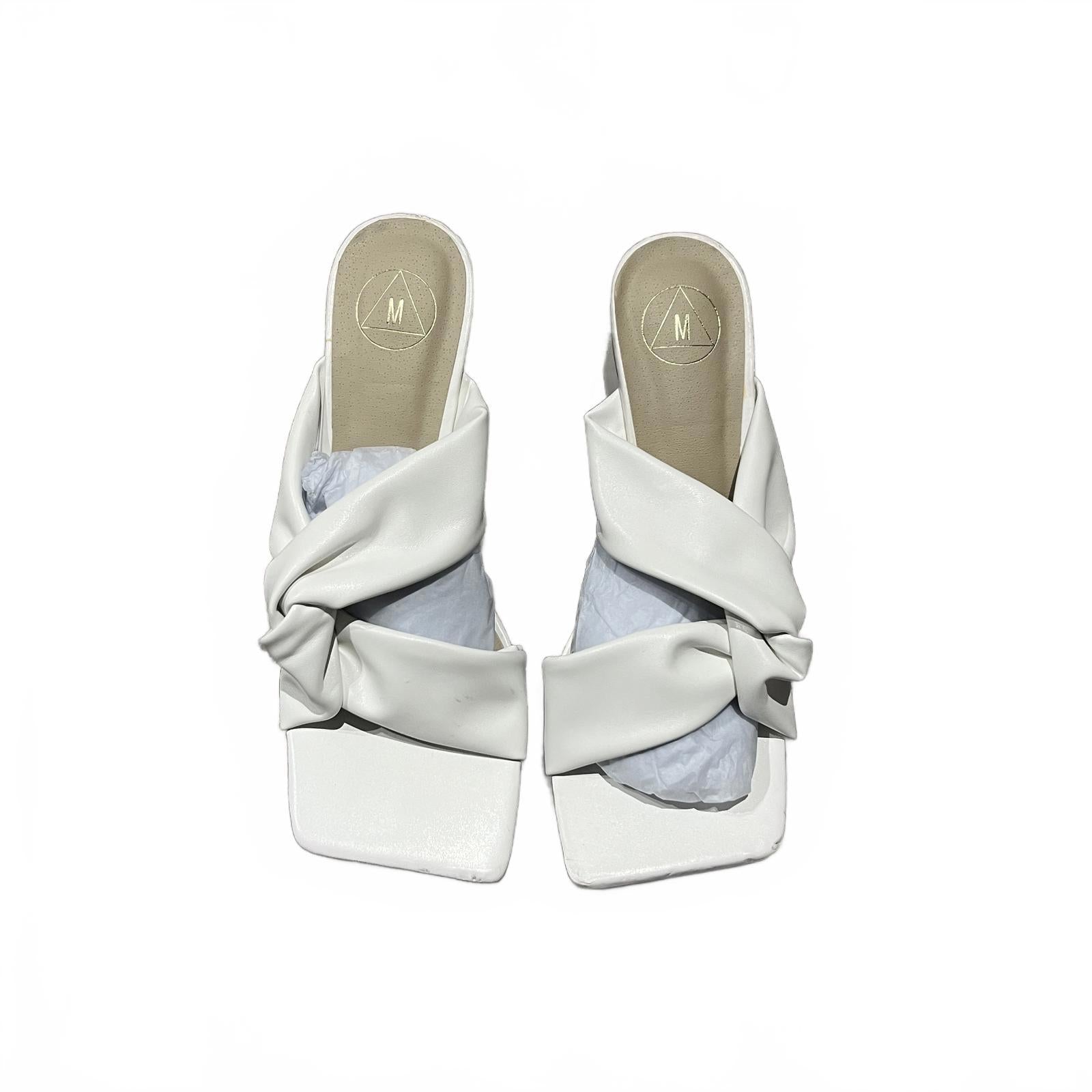 Missguided Womens Cross Strap Twist Mule Heel Sandals White Size UK 6 EU 39 *FF1