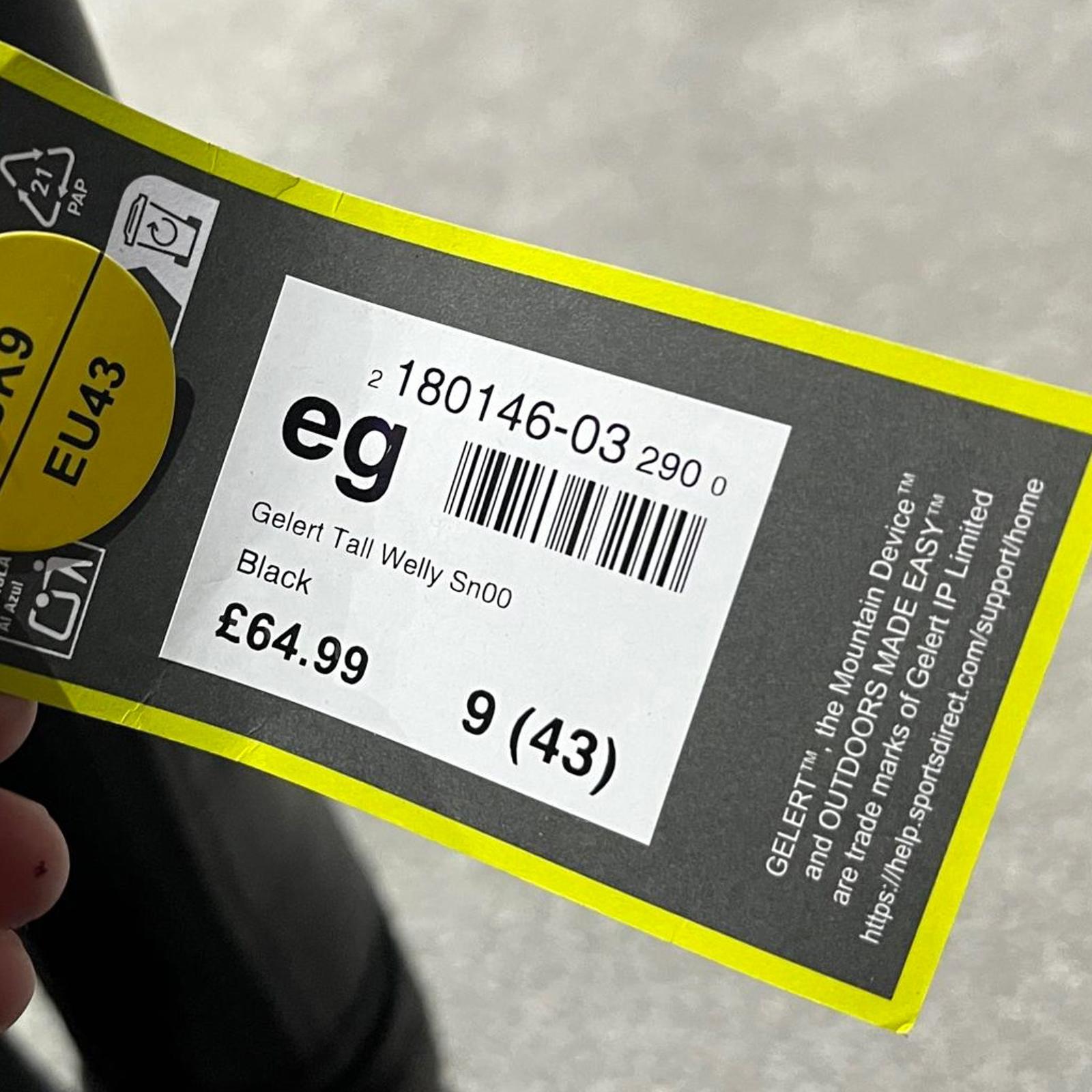 Gelert Tall Welly Mens Black Size UK 9 EU 43 *SK1