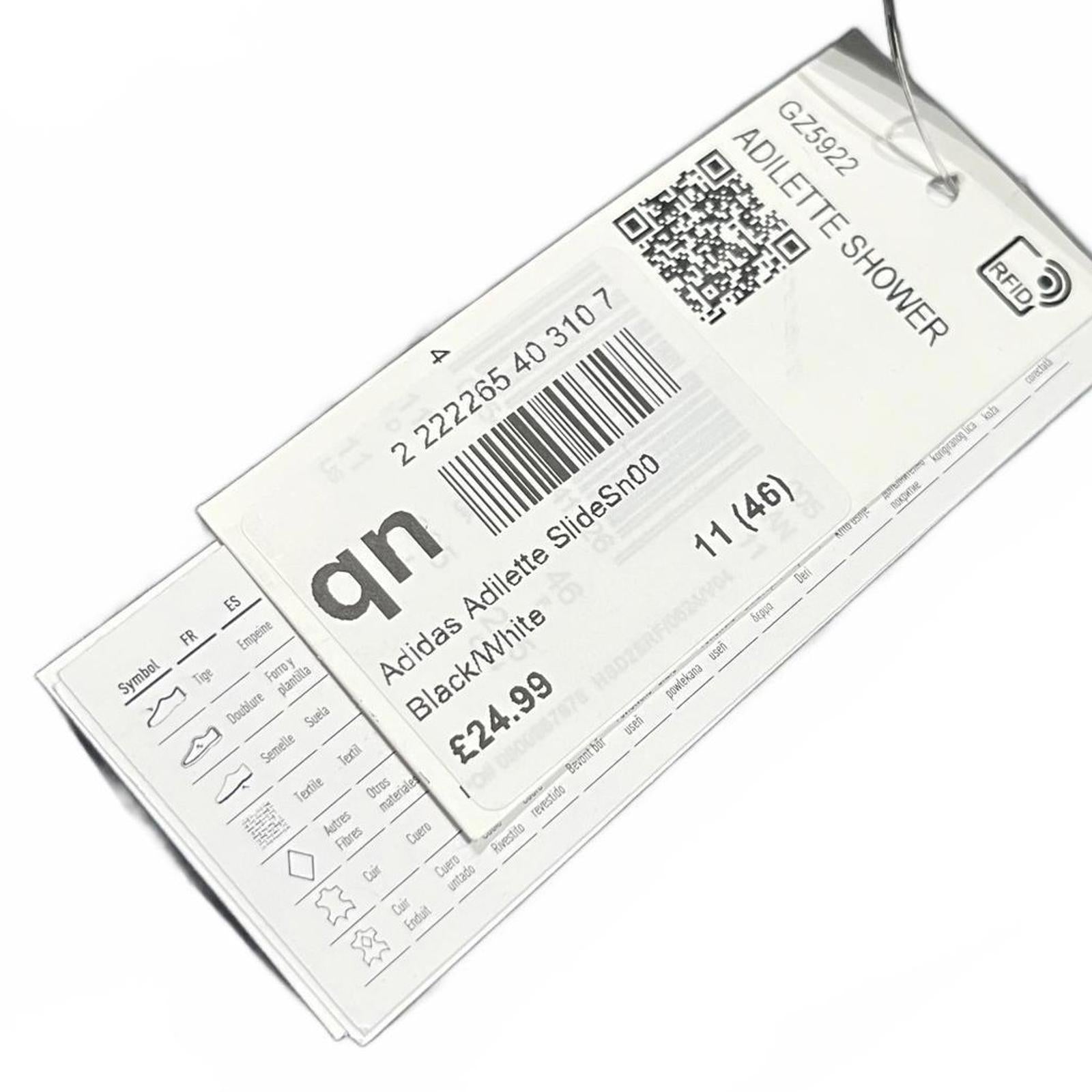 adidas Adilette Shower Slides Unisex Black Size UK 11 EU 46 *FF1