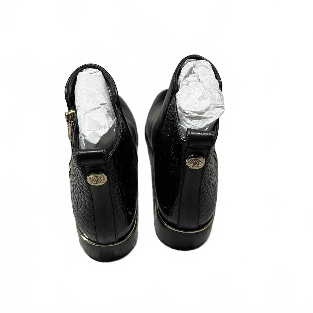 Biba Croc Zip Flat Ankle Boots Black Size UK 4 EU 37  *SB9