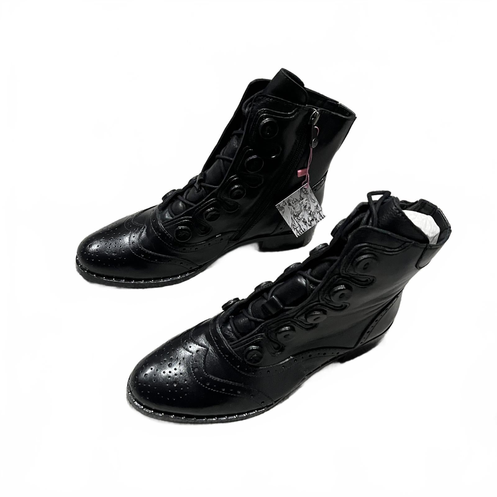 Moda In Pelle Karollina Black Leather Brogue Ankle Boots Size UK 6 EU 39 *SB12