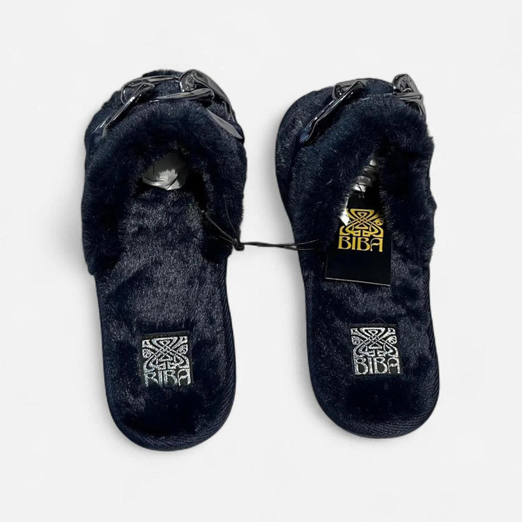Biba Fluffy Slider Slippers Women’s Navy Chain Size UK L 7-8 REF:SB5