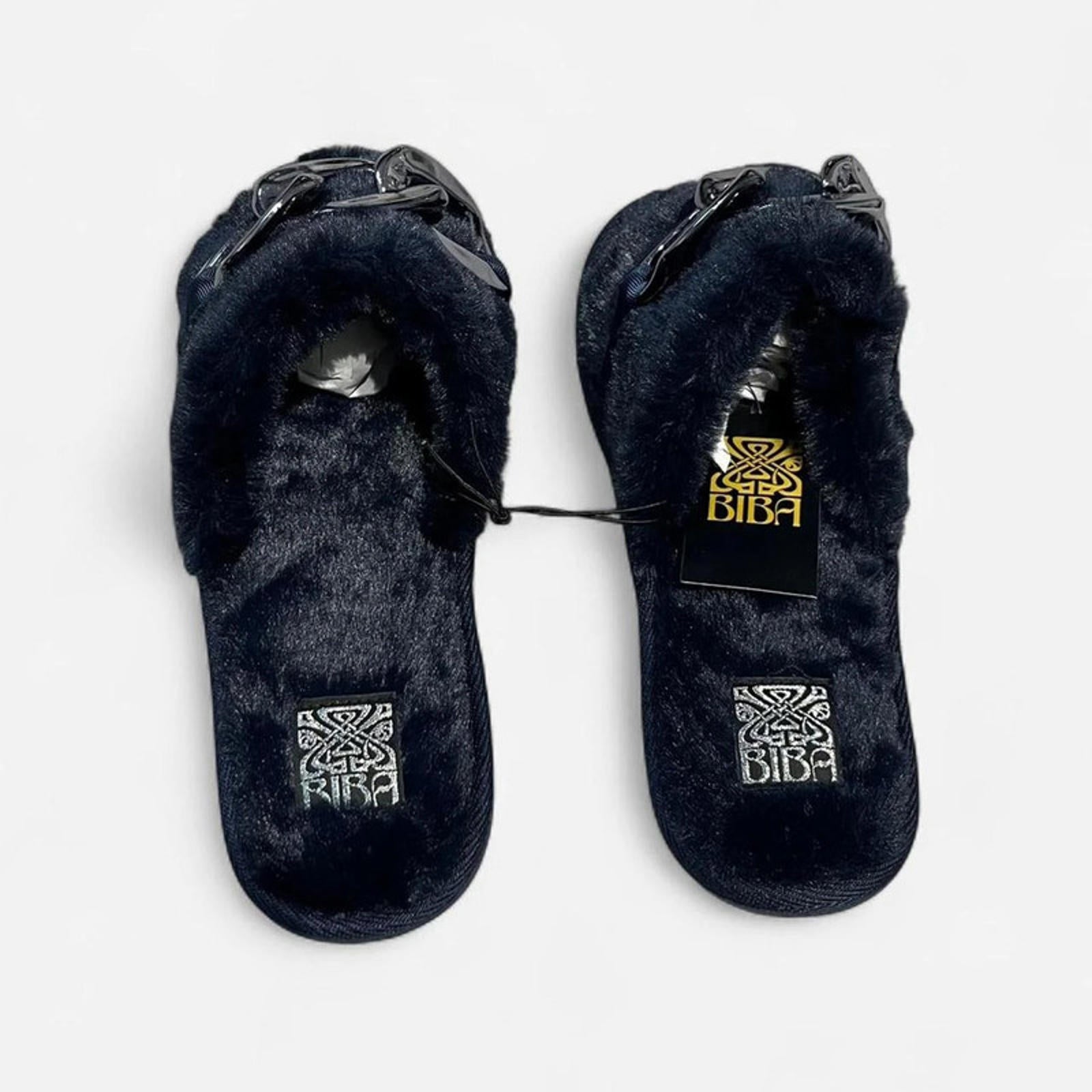 Biba Fluffy Slider Slippers Women’s Navy Chain Size UK L 7-8 REF:SB5