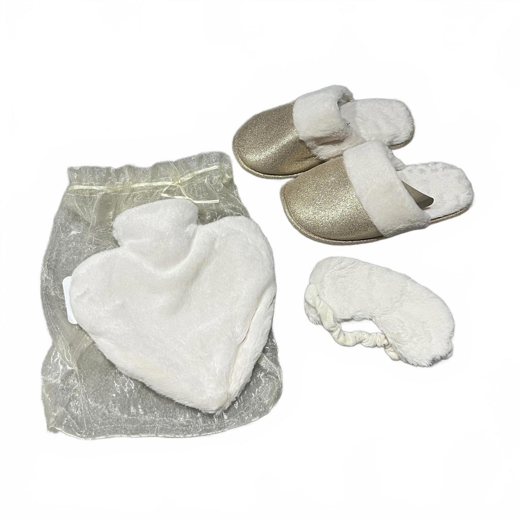 Studio Slipper Set With HWB and Eye Mask Gold Cream Size UK M 5-6 *SB1