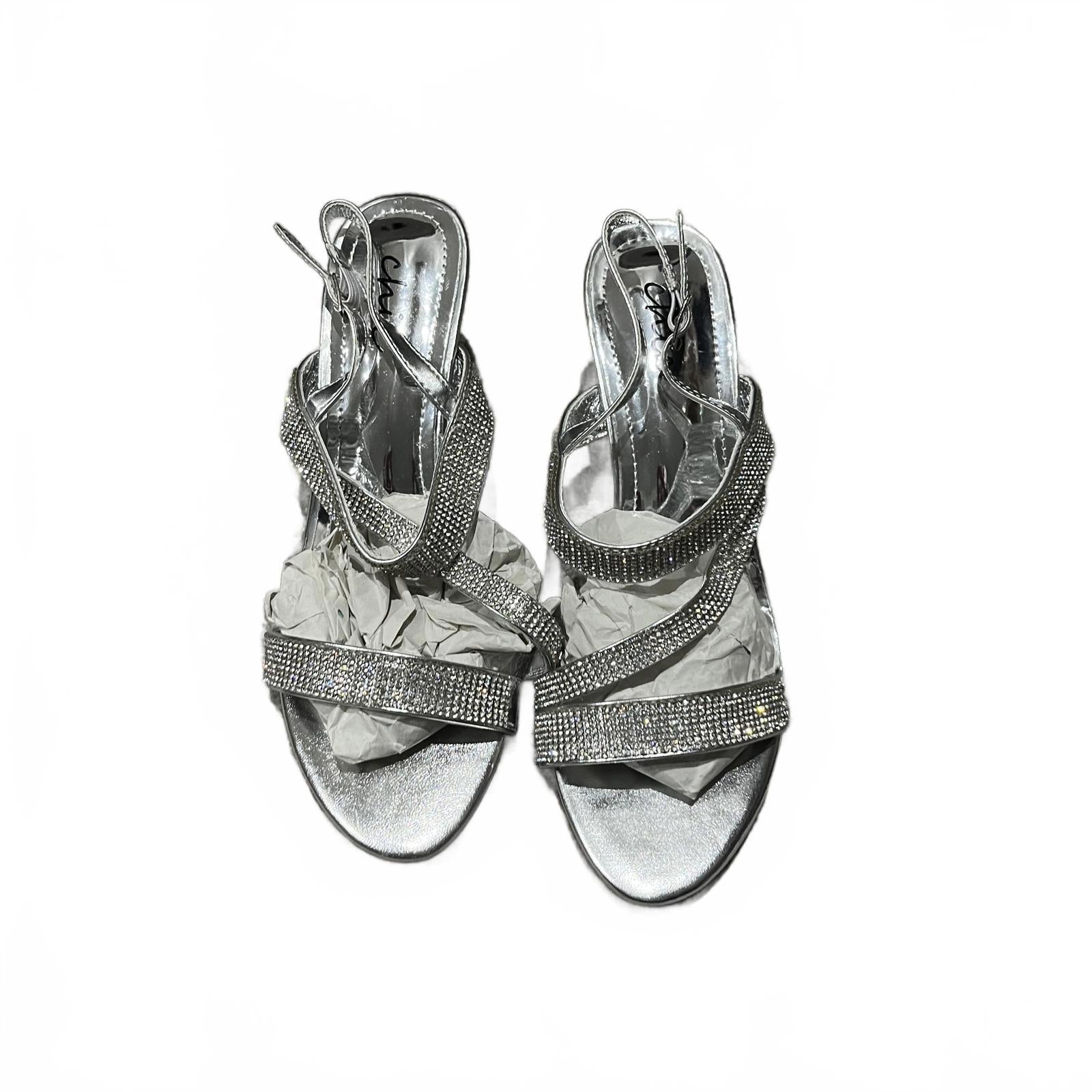 Chic Strappy Heeled Sandal Silver Womens Size UK 7 EU 40 *FF1