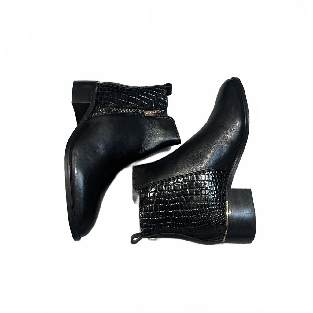 Biba Croc Zip Flat Ankle Boots Black Size UK 7 EU 40  *SB8