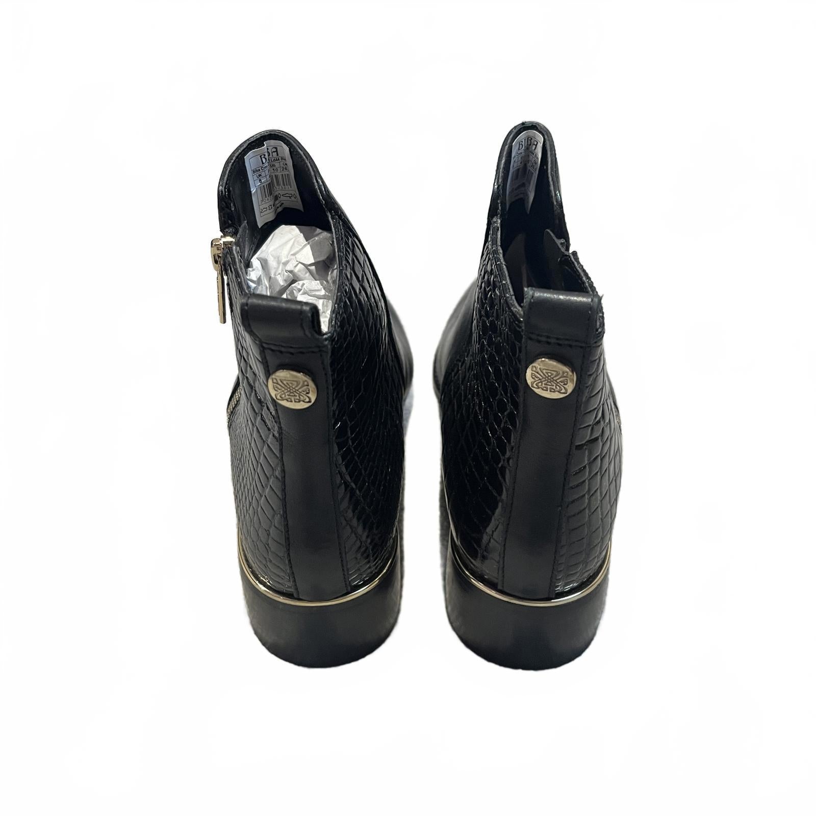Biba Croc Zip Flat Ankle Boots Black Size UK 7 EU 40  *SB8