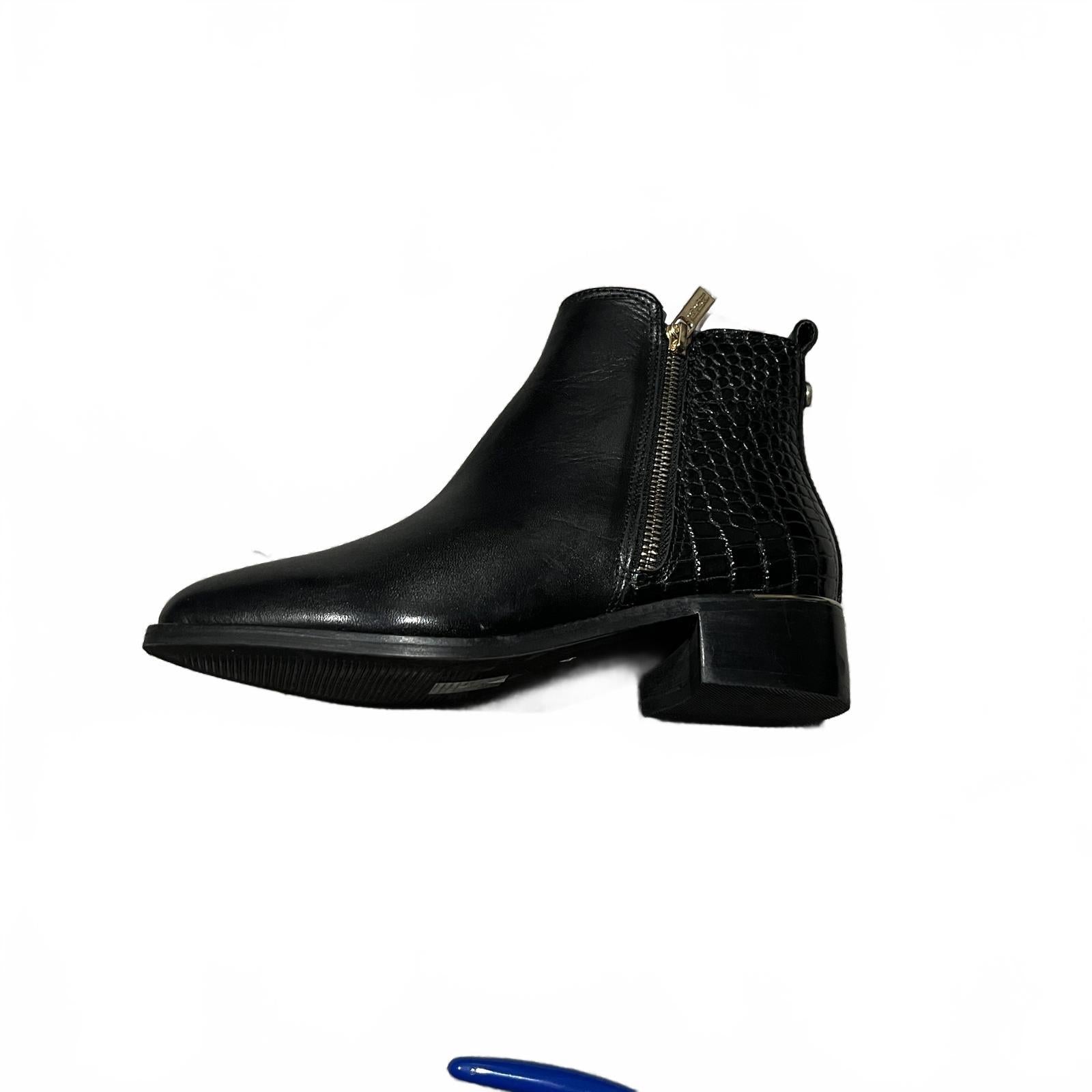 Biba Croc Zip Flat Ankle Boots Black Size UK 4 EU 37  *SB5