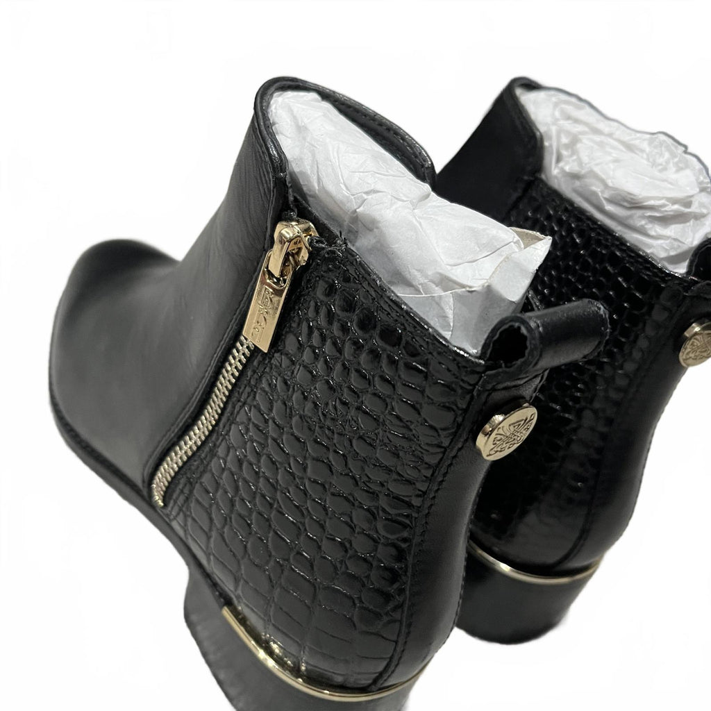 Biba Croc Zip Flat Ankle Boots Black Size UK 4 EU 37  *SB5