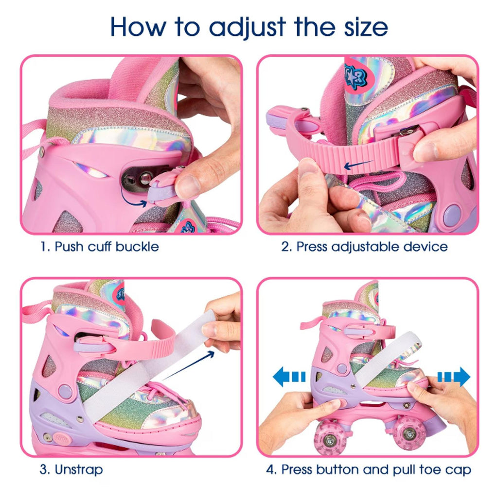 Star Sparkle Glide Roller Skates LED Wheels Junior Pink Size UK C10-13 *SB18