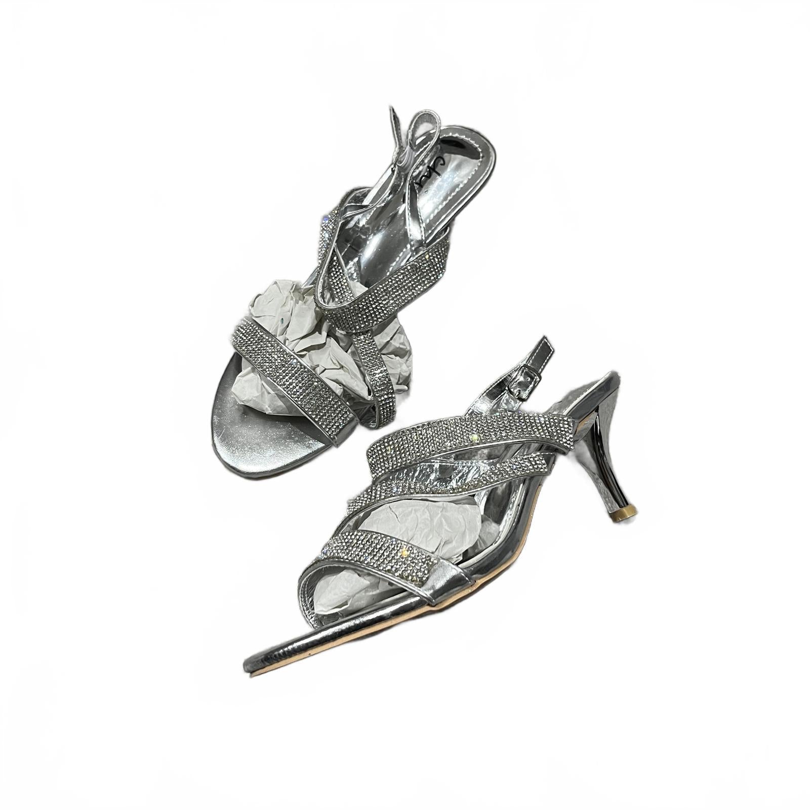 Chic Strappy Heeled Sandal Silver Womens Size UK 7 EU 40 *FF1