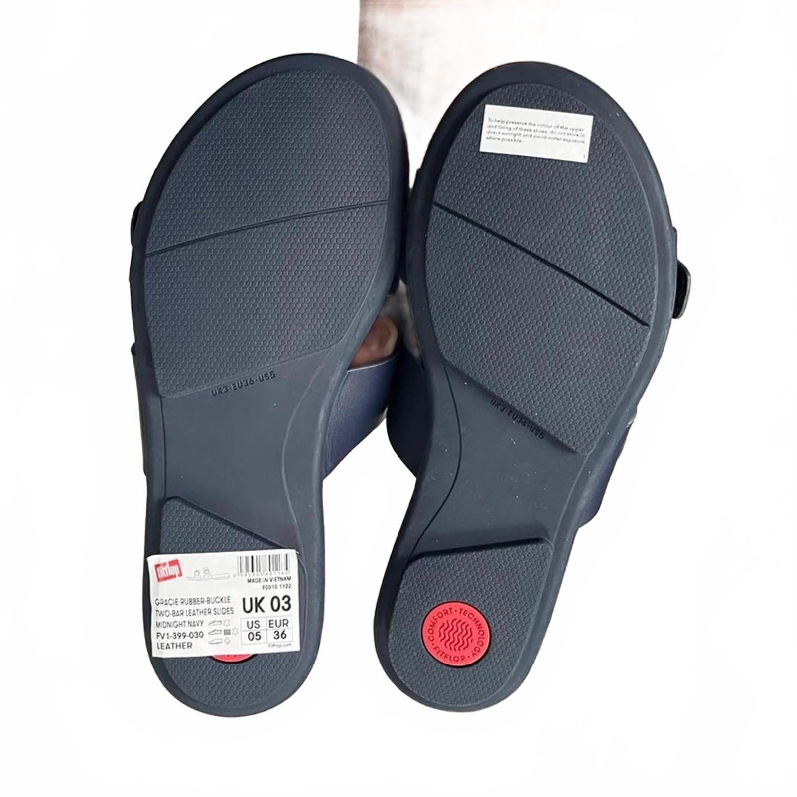 Fitflop Gracie Slides Women’s Navy Double Buckle Size UK 3 EU 36 *REF:SB4