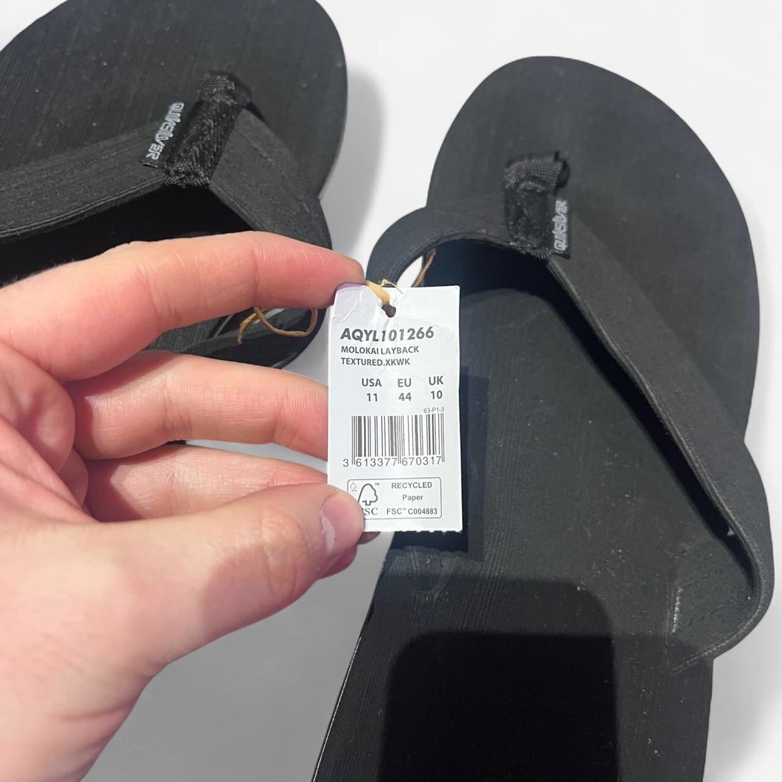 Quiksilver Molokai Layback Flip Flops Mens Black Size UK 10 EU 44 *REF:FF1