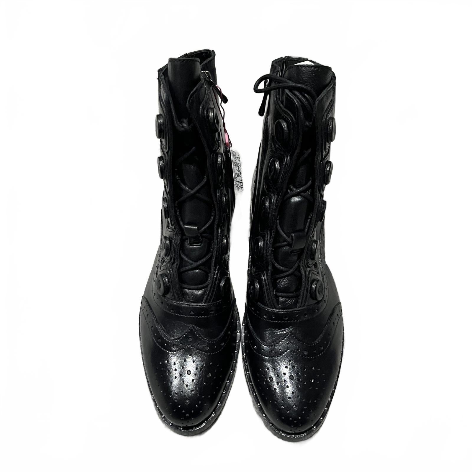 Moda In Pelle Karollina Black Leather Brogue Ankle Boots Size UK 6 EU 39 *SB12