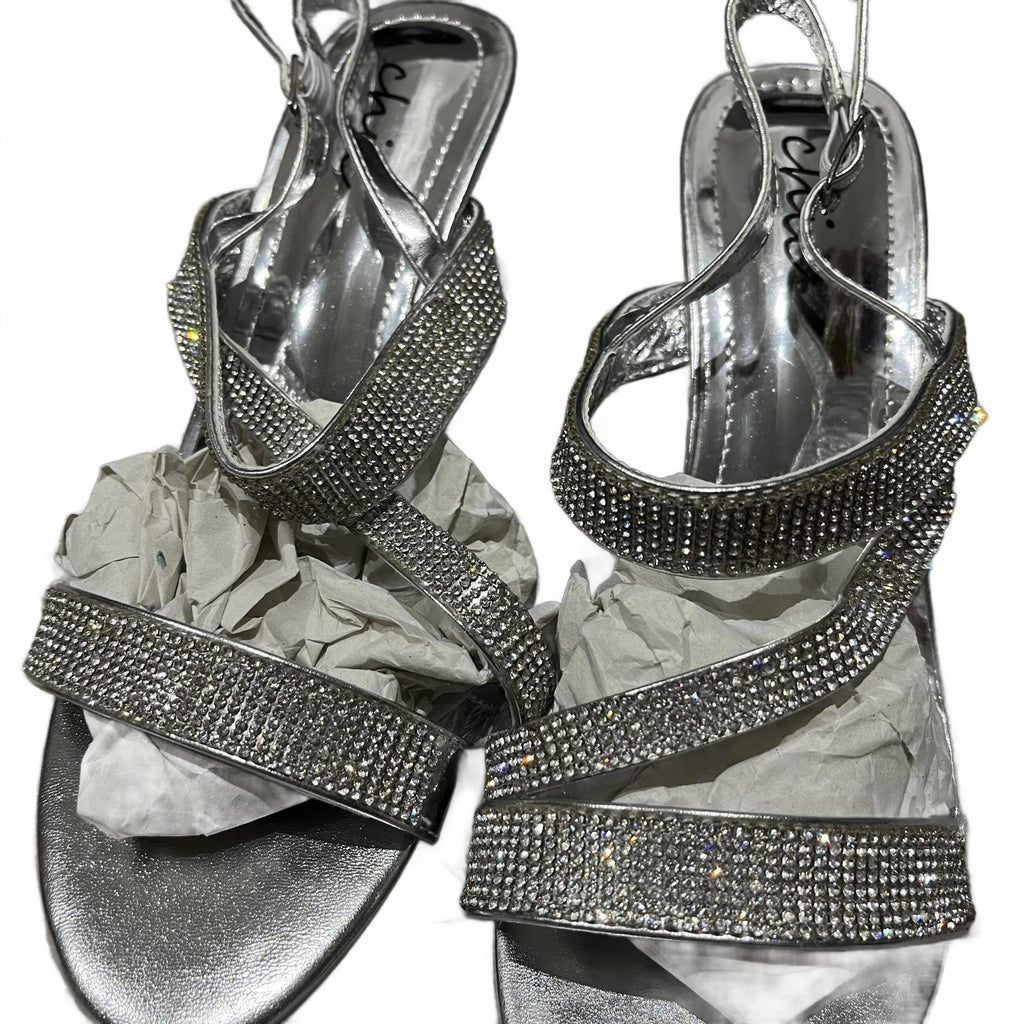Chic Strappy Heeled Sandal Silver Womens Size UK 7 EU 40 *FF1