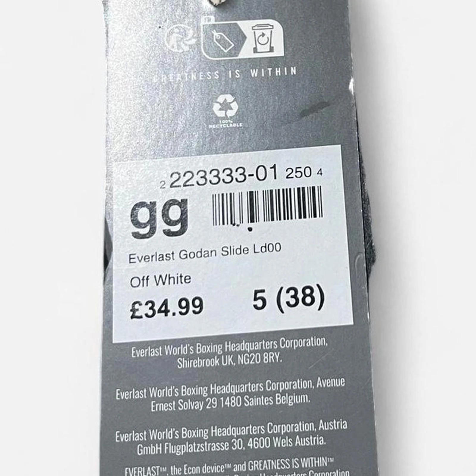 Everlast Godan Sliders Ladies Off White Size UK 5 EU 38 *REF:SB1